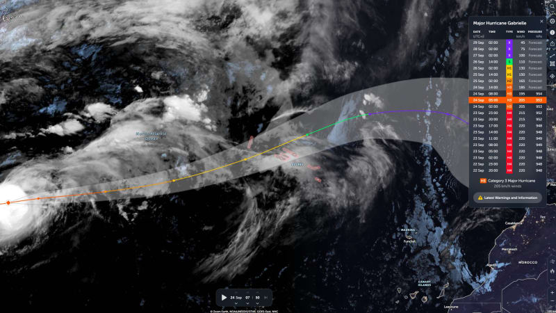 Hurikán Gabrielle se prudce odklonil a žene se k Evropě. Meteorologové vydali výstrahu